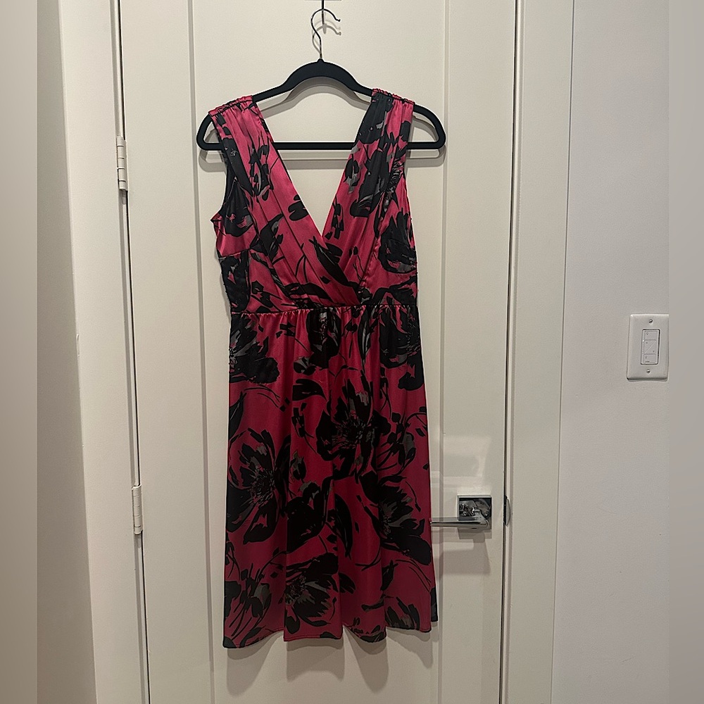 NEXT hot pink/black cocktail midi dress size UK 8/US S or 6